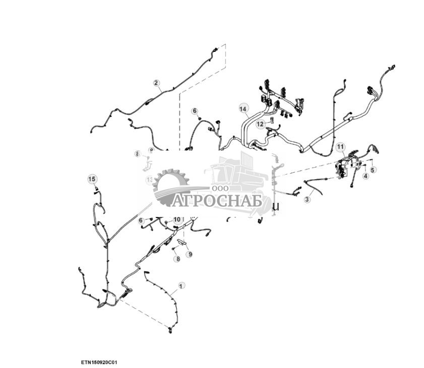 Жгут проводов шасси, с системой ActiveCommand Steering™ (ACS™) и резервным насосом, 15,0 L, двигатель FT4 (15) (804101 - ) - ST906657 255.jpg